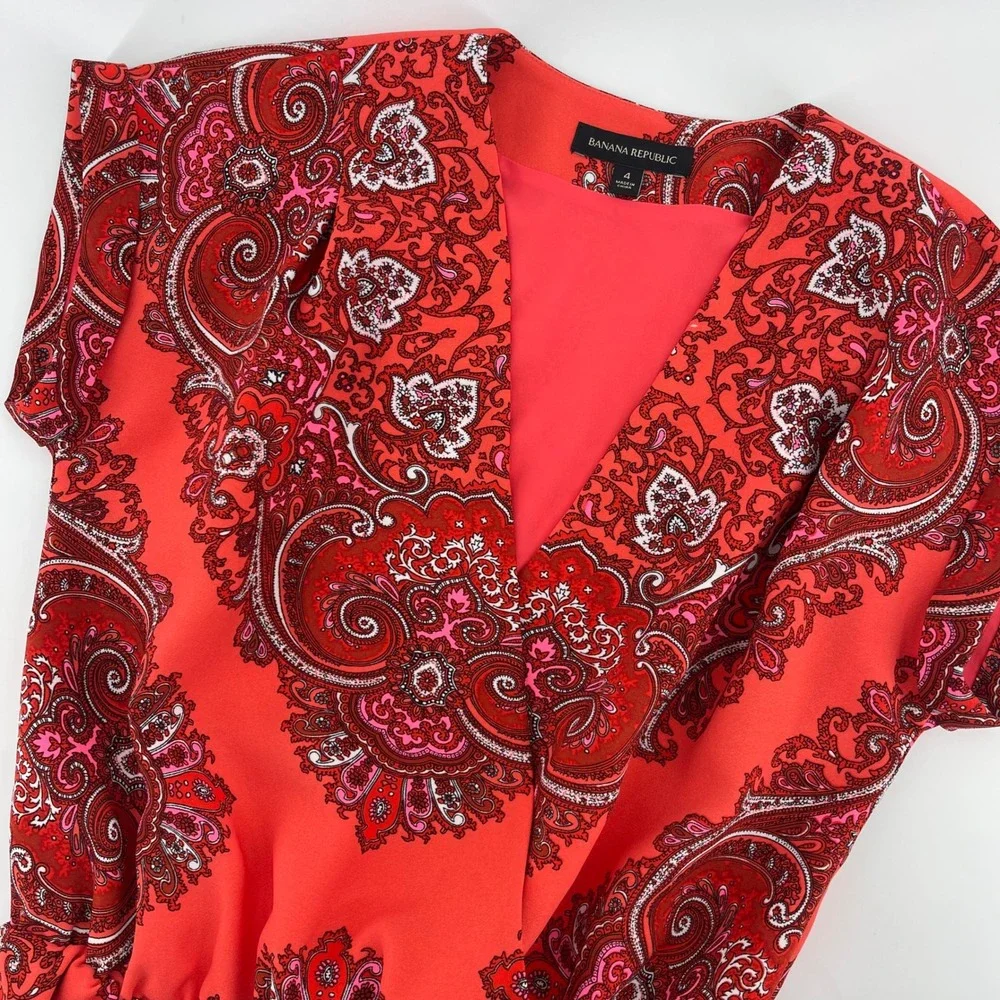Banana Republic Paisley Print Dress V-Neck Short Sleeve Size‎ 4